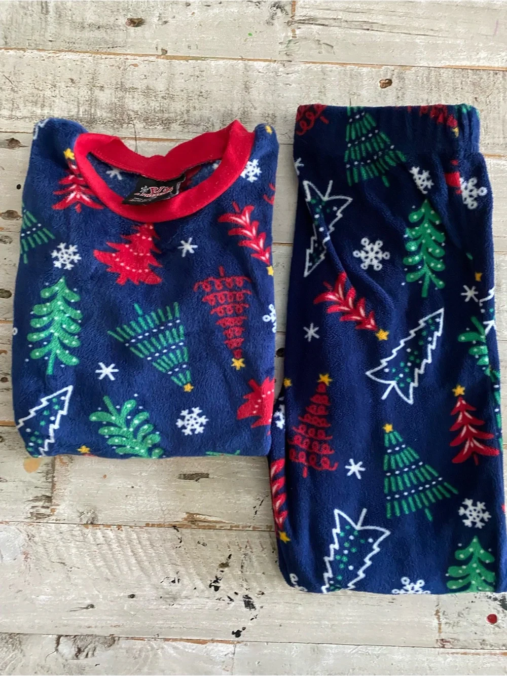 Kids Navy Blue Holiday Tree Fleece Pajama Set